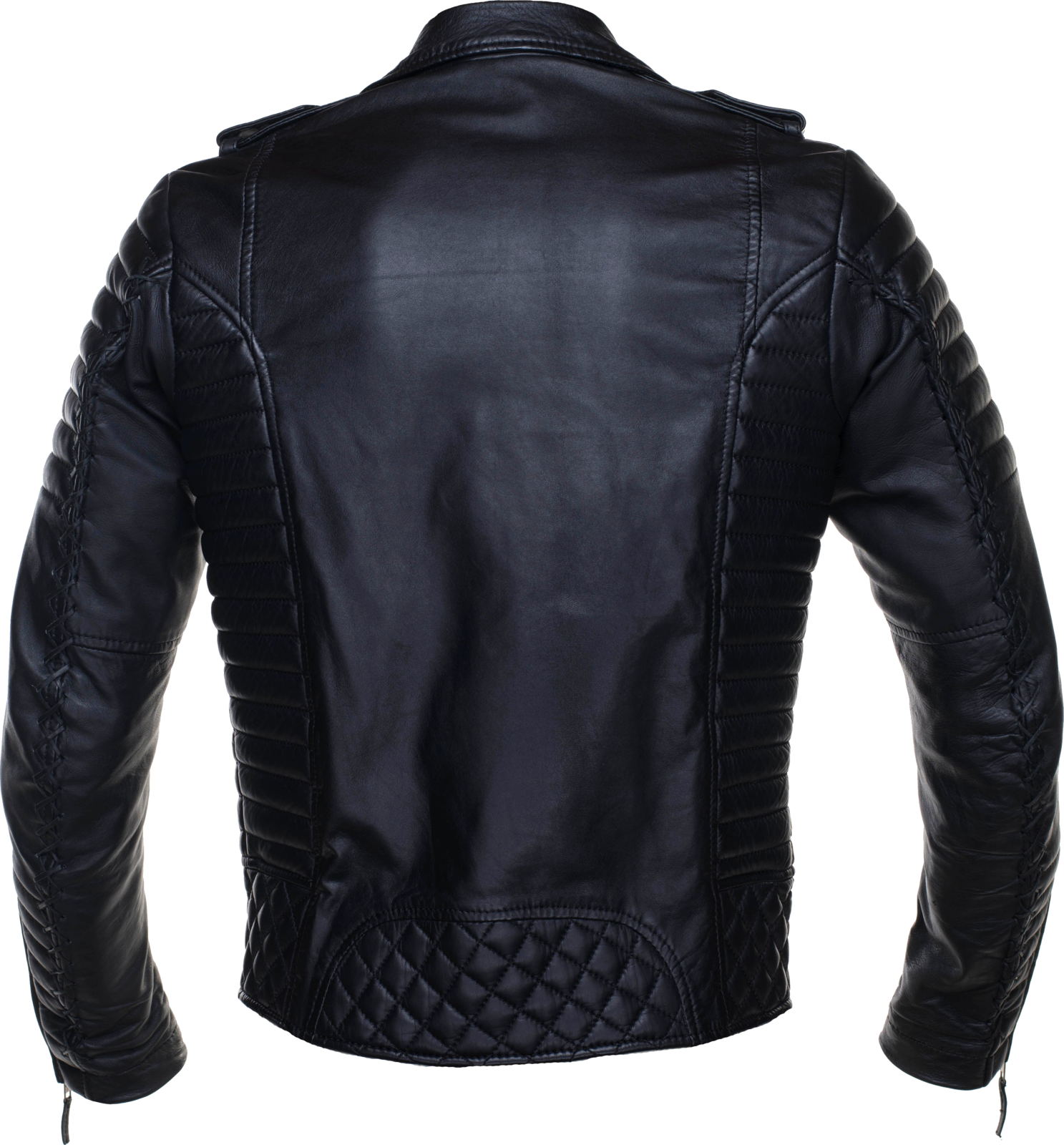 Ghost leather jacket, back, black with baseball style stitching