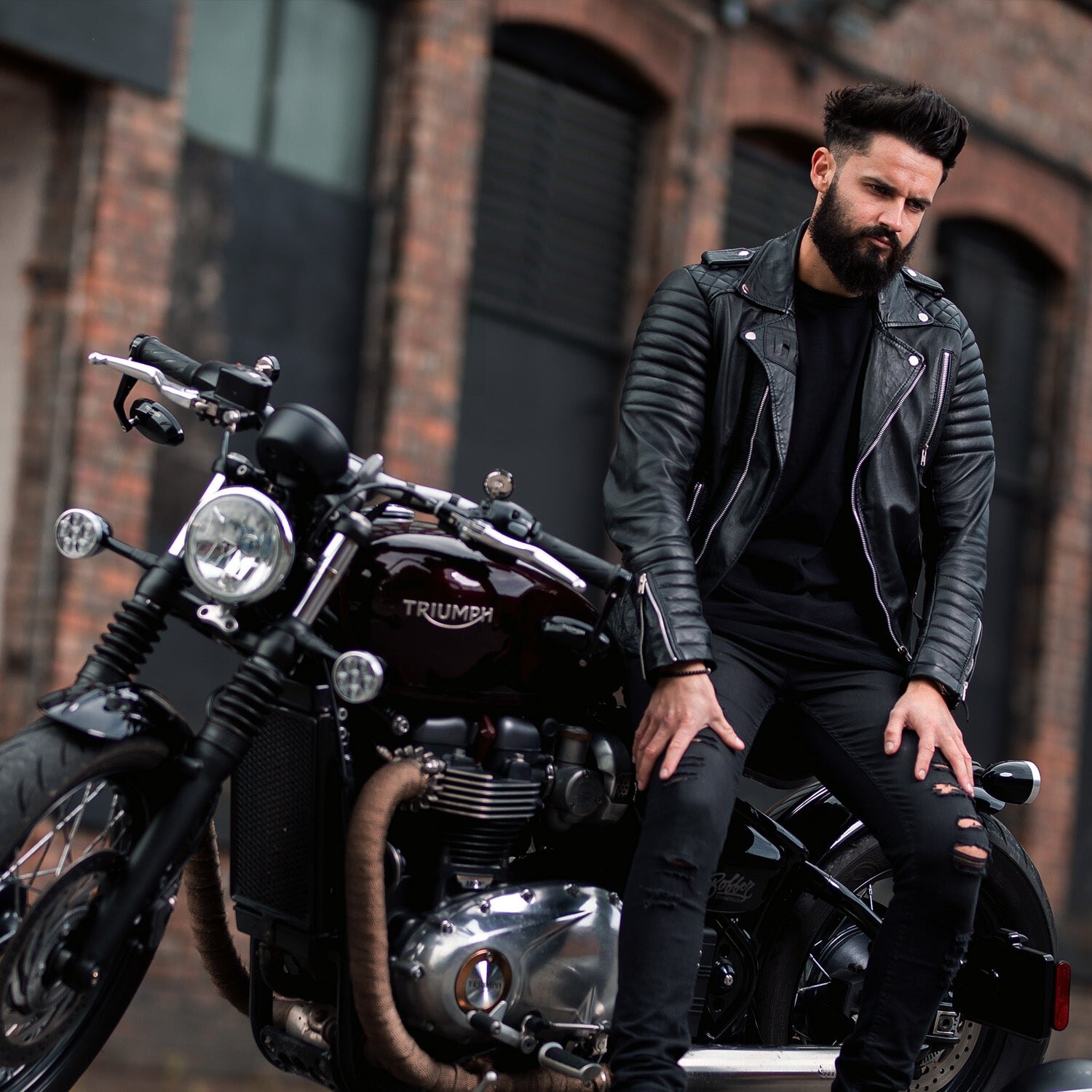 Ghost leather jacket worn, black, ribbed sleeves